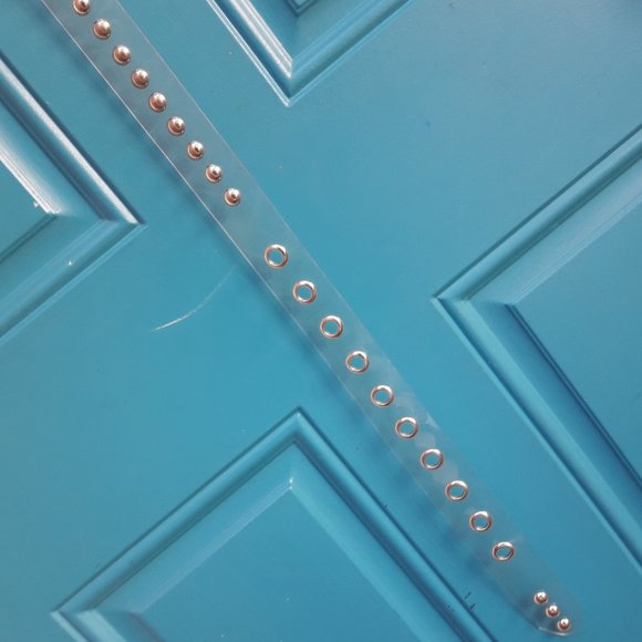 Metal Studded Clear Plastic Belt Silver Grommets Rivets Extra Long Neutral Tone - Picture 2 of 8